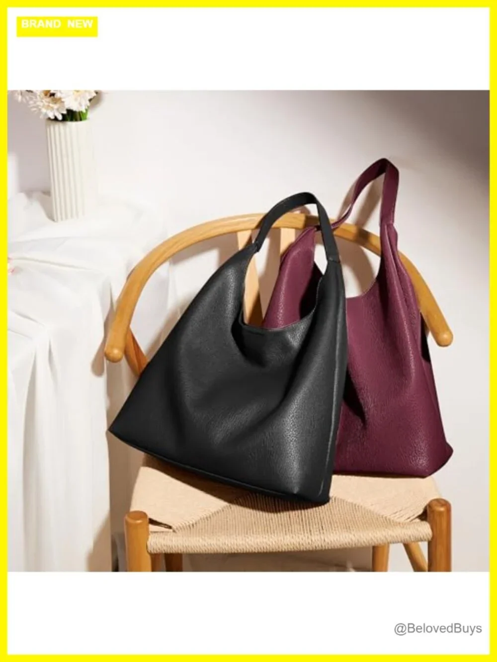 Large Vegan Leather Slouchy Hobo Tote Shoulder Bag for Travel Work